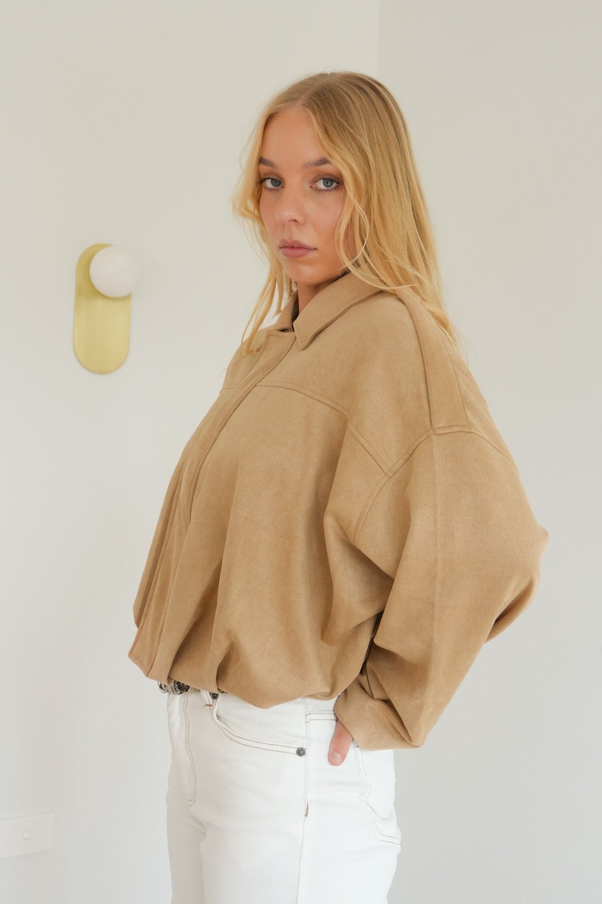 Beige Suede Bomber Jacket – Casual Wear, Stylish Layering - Satinni