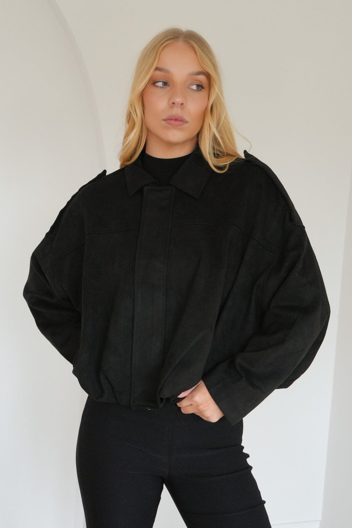 Black Suede Bomber Jacket – Casual, Everyday Wear - Satinni