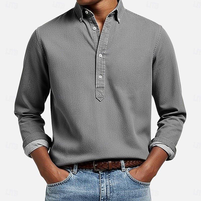 Casual Popover Shirt for Men | Lightweight Cotton | Versatile Everyday Wear - Satinnis