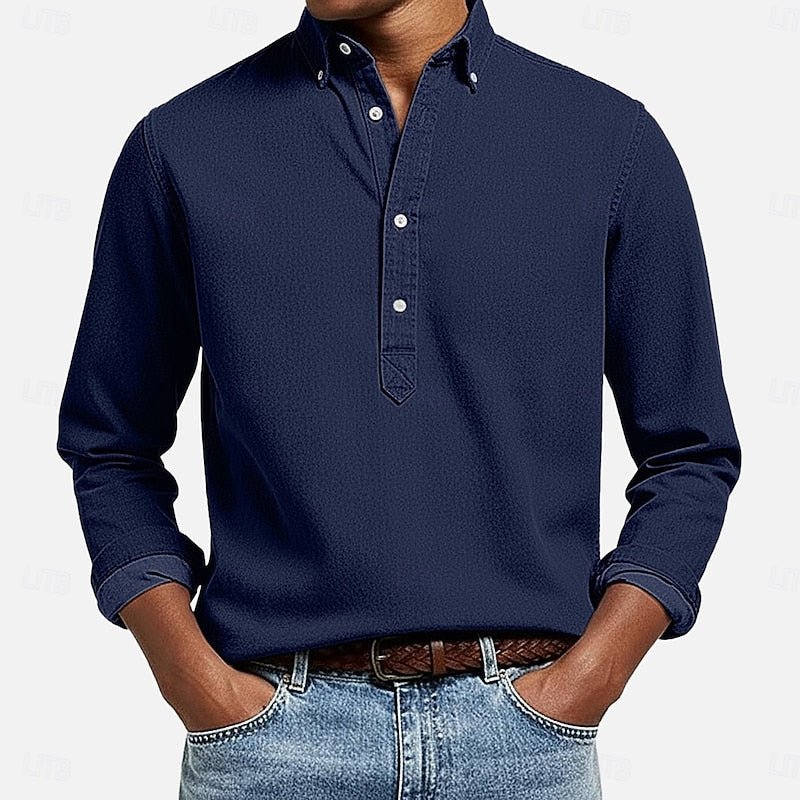 Casual Popover Shirt for Men | Lightweight Cotton | Versatile Everyday Wear - Satinnis