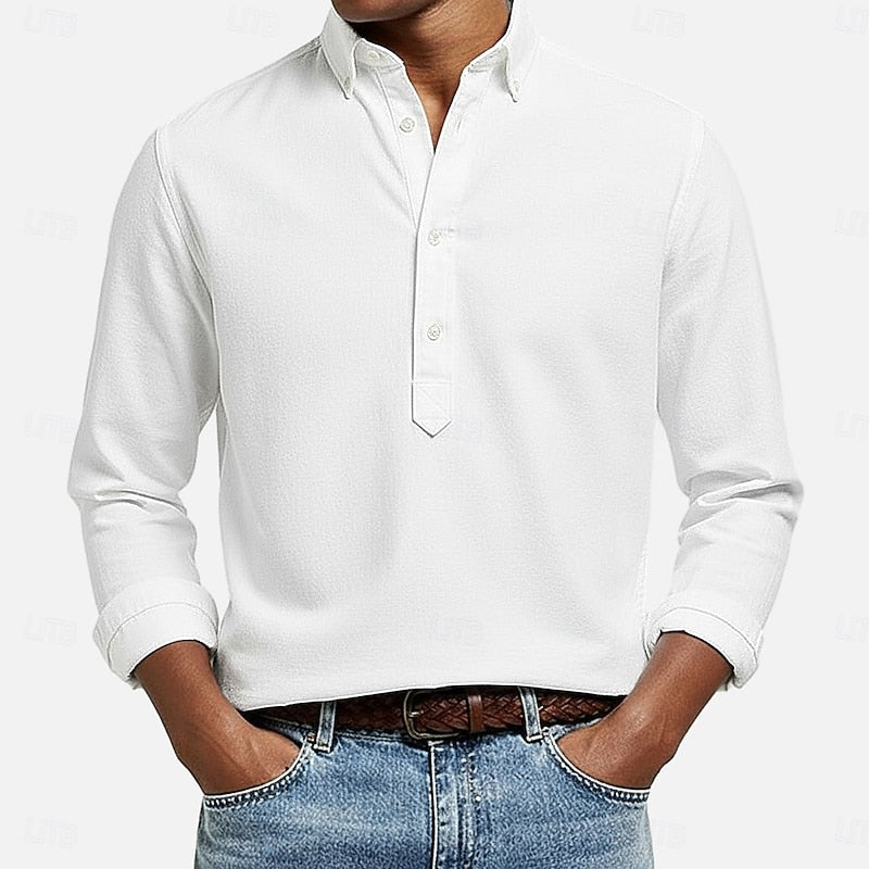 Casual Popover Shirt for Men | Lightweight Cotton | Versatile Everyday Wear - Satinnis