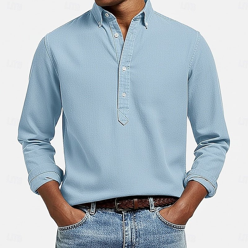 Casual Popover Shirt for Men | Lightweight Cotton | Versatile Everyday Wear - Satinnis