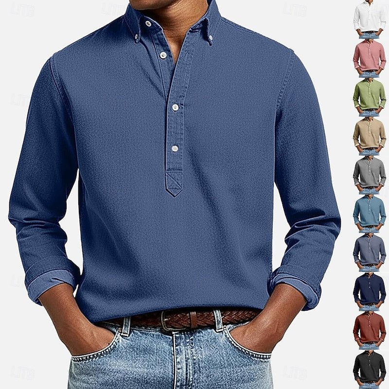 Casual Popover Shirt for Men | Lightweight Cotton | Versatile Everyday Wear - Satinnis