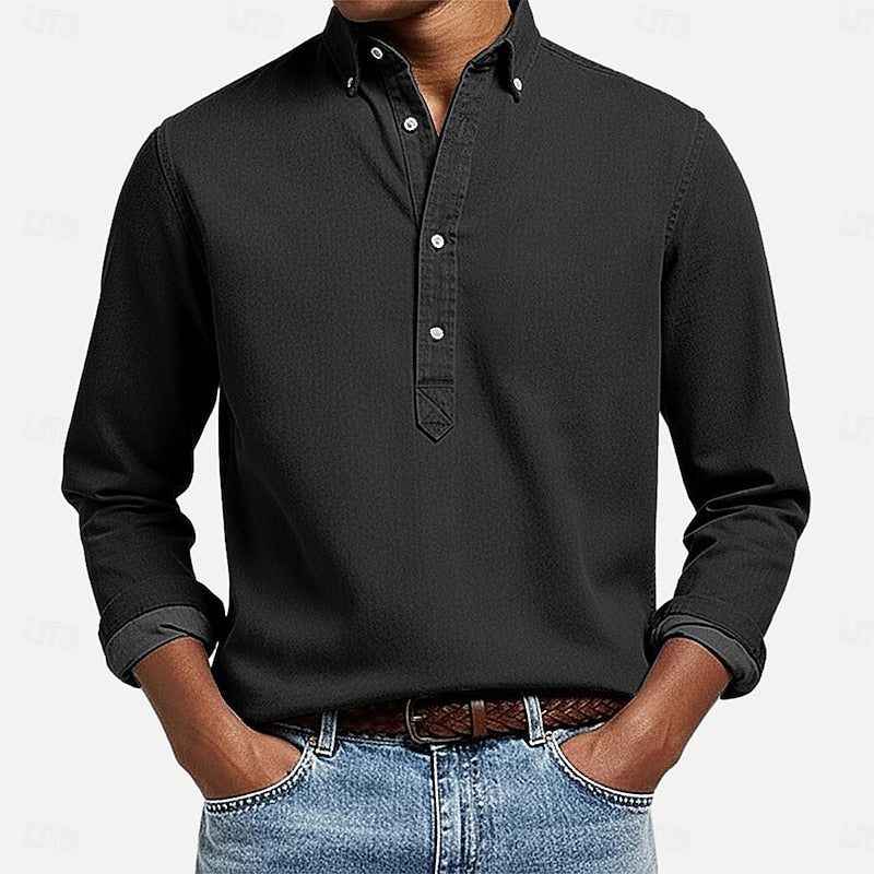 Casual Popover Shirt for Men | Lightweight Cotton | Versatile Everyday Wear - Satinnis