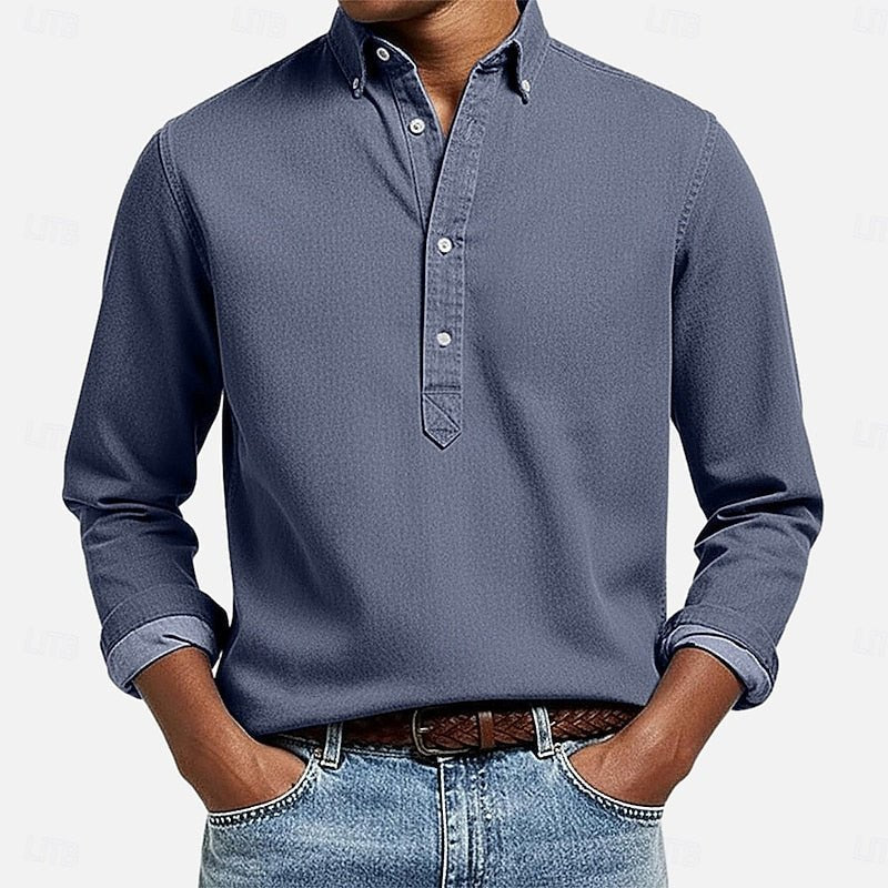 Casual Popover Shirt for Men | Lightweight Cotton | Versatile Everyday Wear - Satinnis