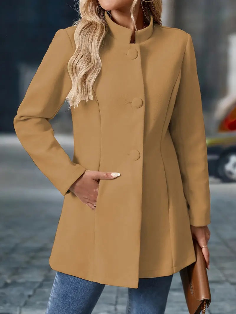Elegant Stand-Collar Button Coat in Classic Design for Women’s Outerwear
