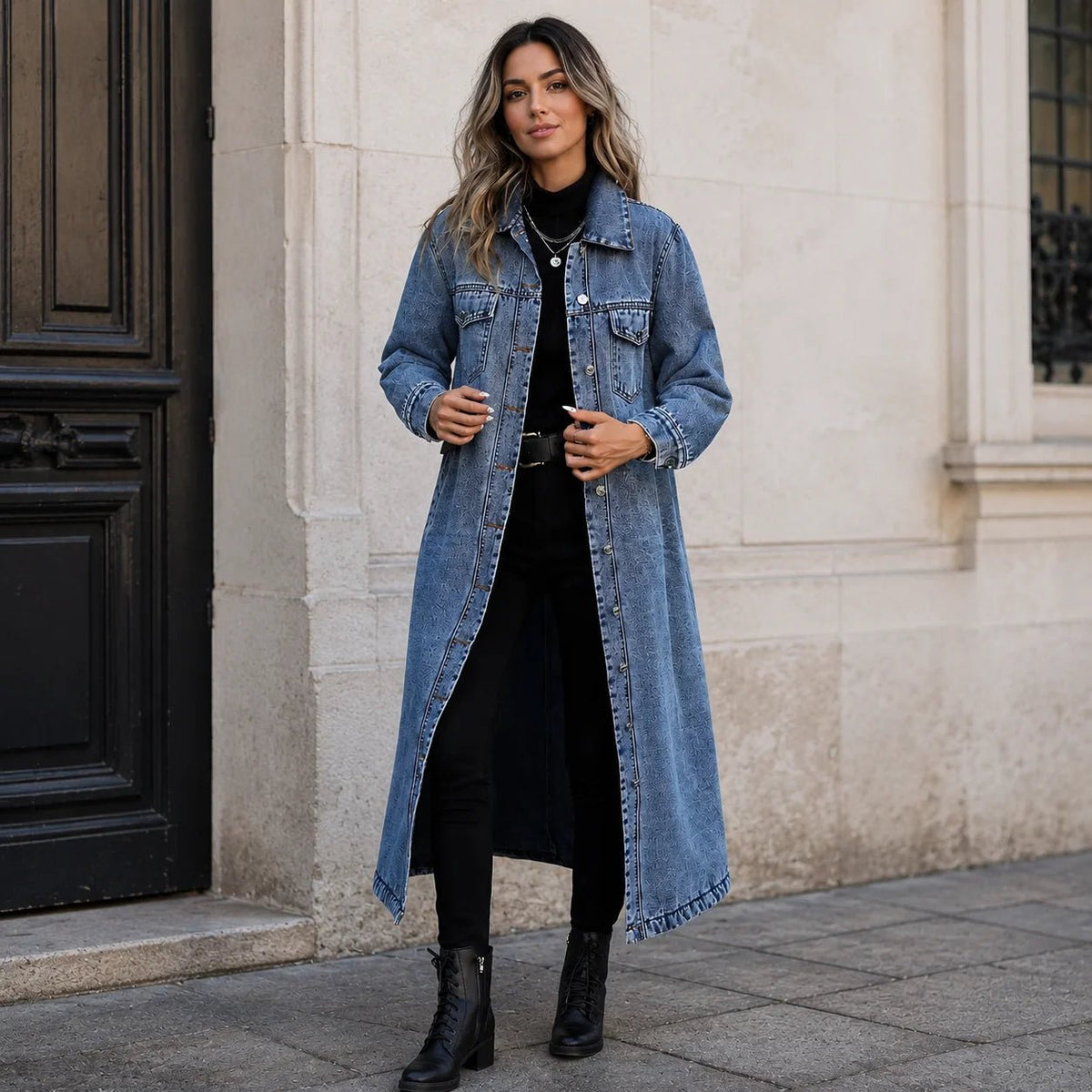 Denim Longline Jacket with Button Front for Casual Everyday Wear - Satinni