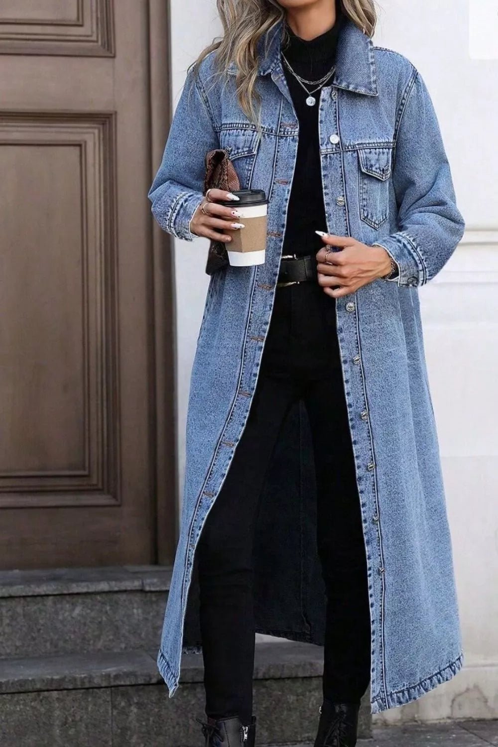 Denim Longline Jacket with Button Front for Casual Everyday Wear - Satinni