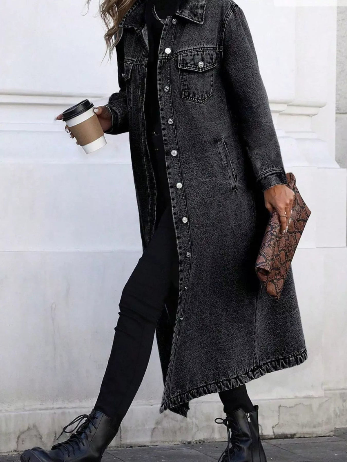 Denim Longline Jacket with Button Front for Casual Everyday Wear - Satinni