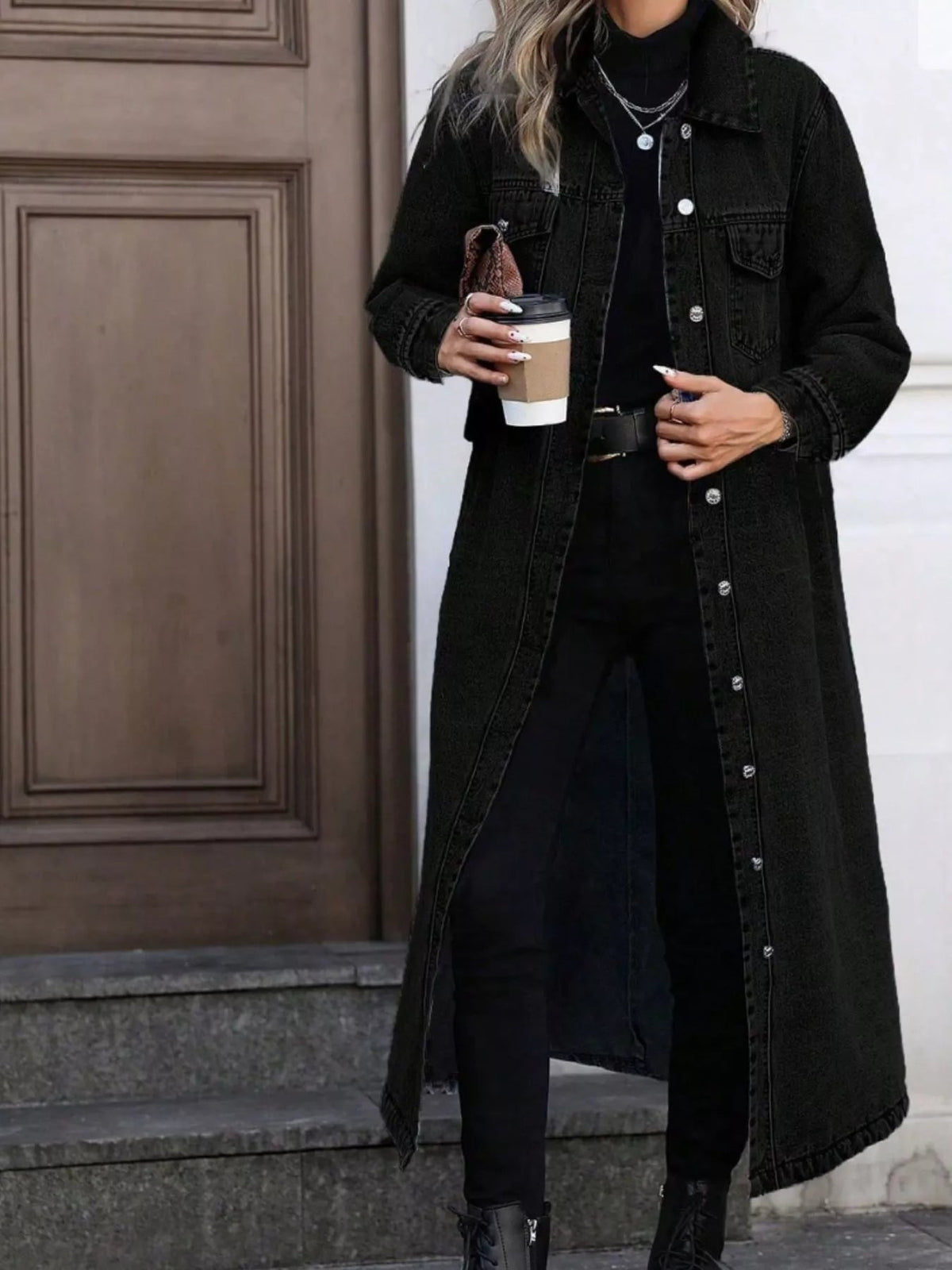 Denim Longline Jacket with Button Front for Casual Everyday Wear - Satinni