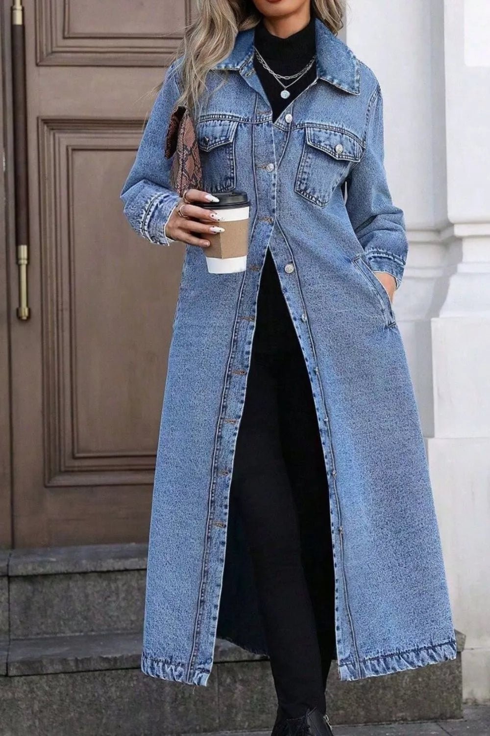 Denim Longline Jacket with Button Front for Casual Everyday Wear - Satinni