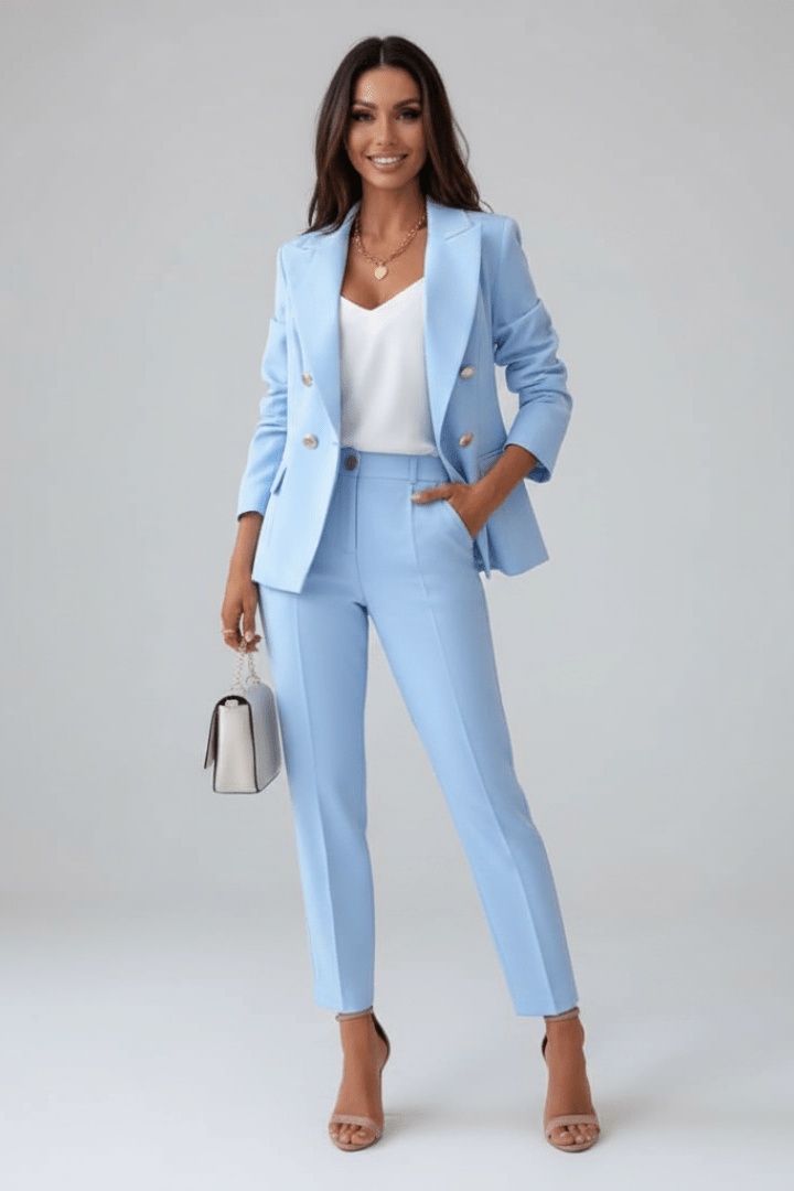Double-Breasted Suit Set in Refined Fabric for Professional Attire - Satinni