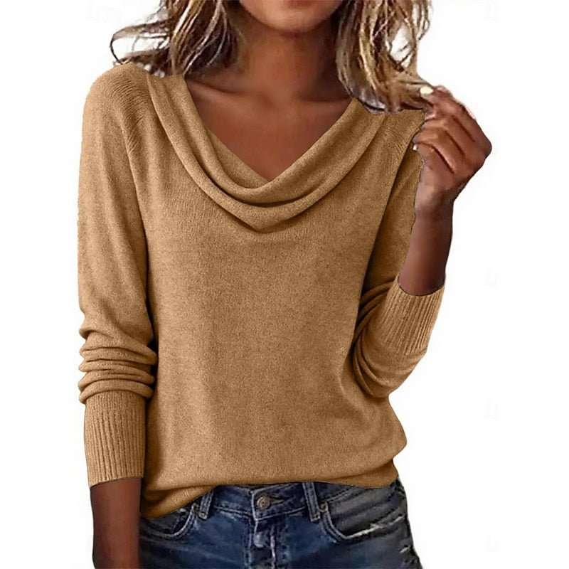 Draped Cowl Neck Sweater in Soft Knit for Casual Wear - Satinnis