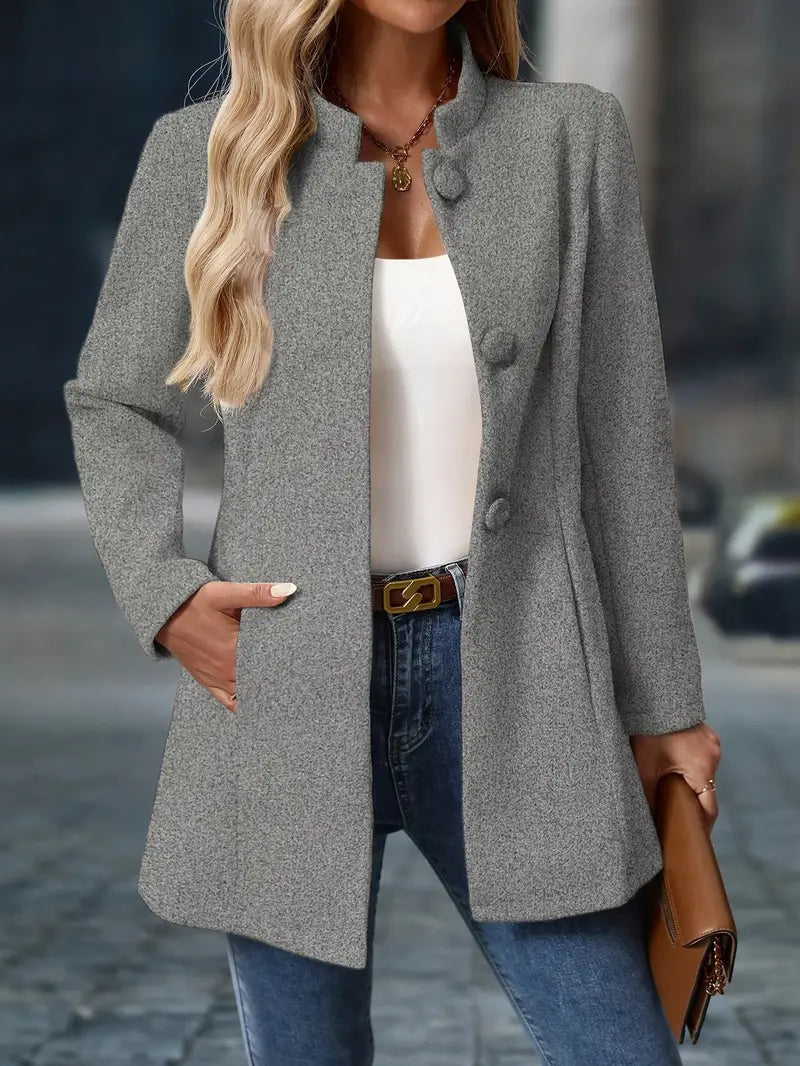 Elegant Stand-Collar Button Coat in Classic Design for Women’s Outerwear