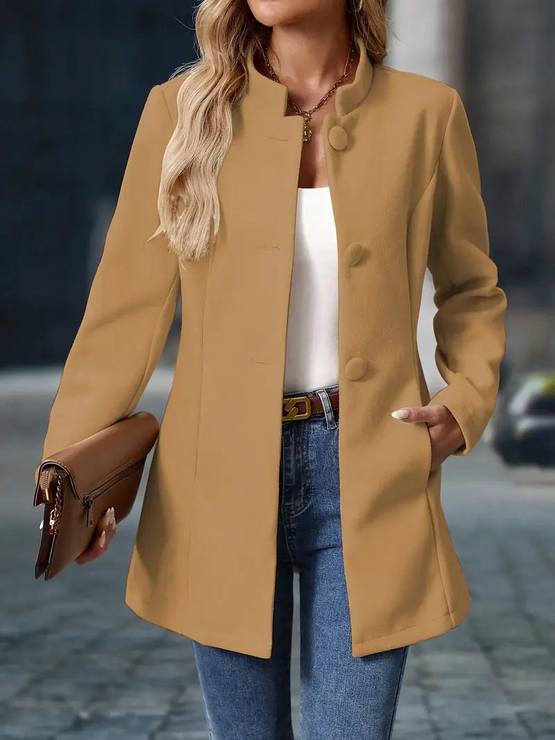 Elegant Stand-Collar Button Coat in Classic Design for Women’s Outerwear