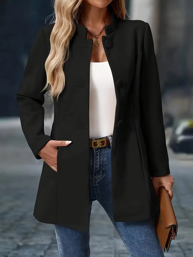 Elegant Stand-Collar Button Coat for Women | Stylish Outerwear in Classic Design - Satinni