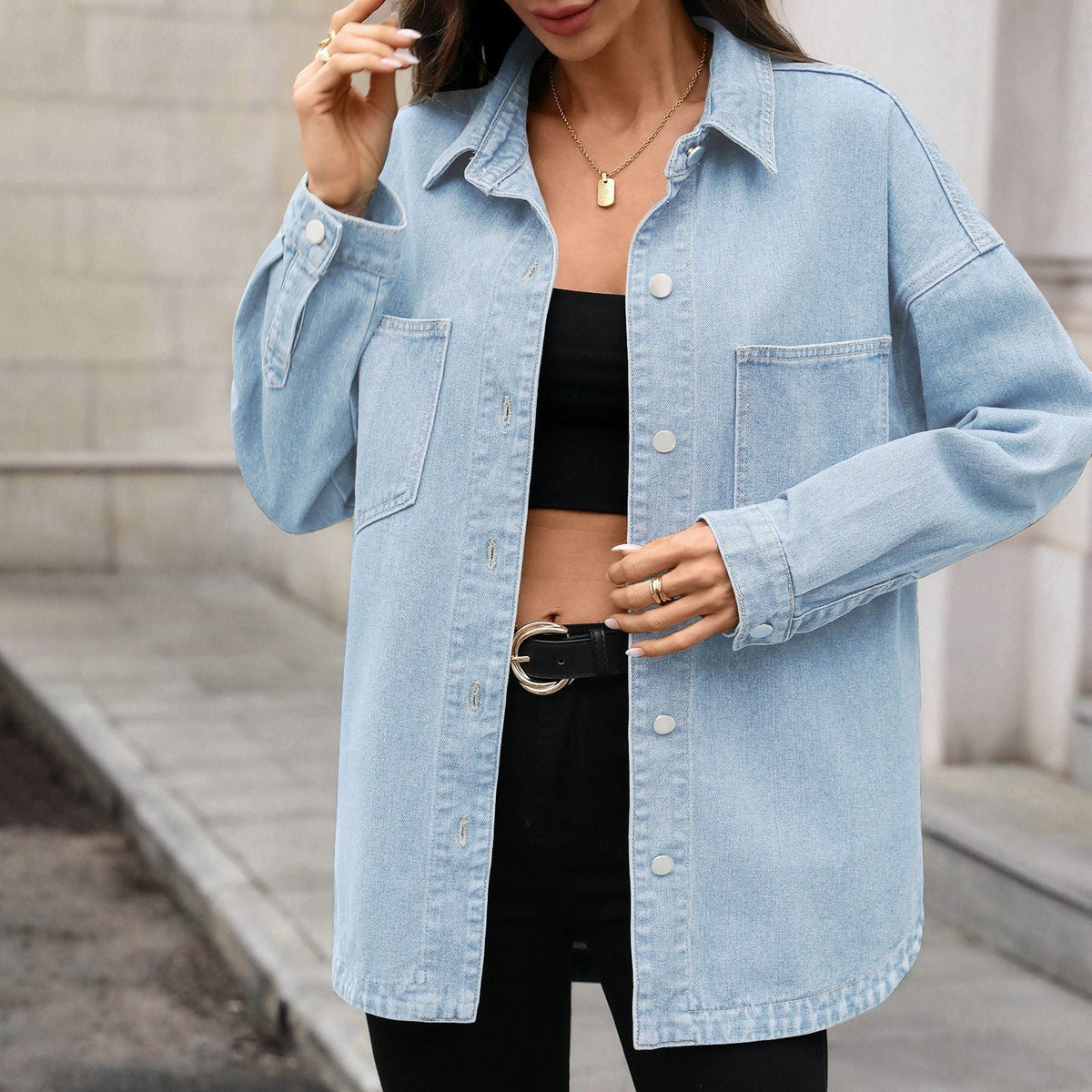 Fashionable Light-Colored Denim Long-Sleeve Jacket for Women – Casual, Everyday Wear - Satinni