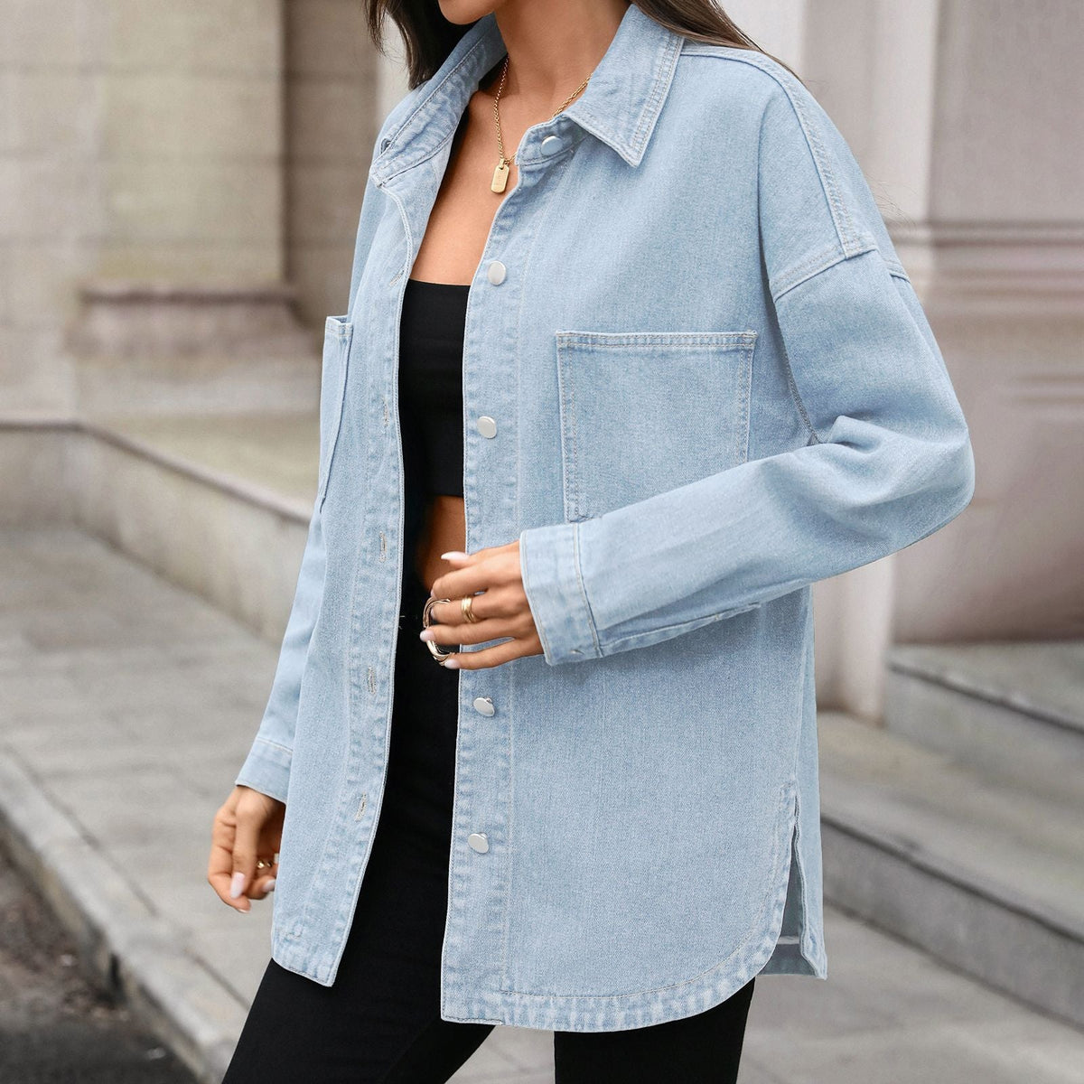 Fashionable Light-Colored Denim Long-Sleeve Jacket for Women – Casual, Everyday Wear - Satinni