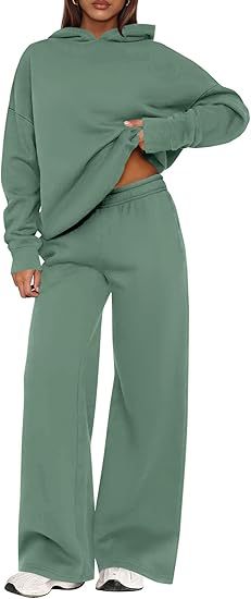 Fleece Hooded Sweatshirt & Wide Leg Sports Pants Set – Casual Wear, Outdoor Activities - Satinni