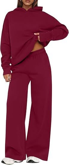 Fleece Hooded Sweatshirt & Wide Leg Sports Pants Set – Casual Wear, Outdoor Activities - Satinni