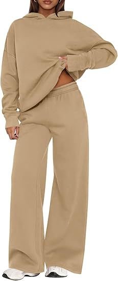 Fleece Hooded Sweatshirt & Wide Leg Sports Pants Set – Casual Wear, Outdoor Activities - Satinni