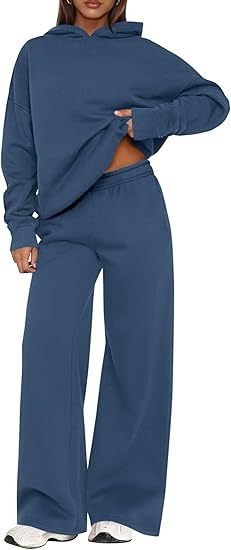 Fleece Hooded Sweatshirt & Wide Leg Sports Pants Set – Casual Wear, Outdoor Activities - Satinni