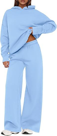 Fleece Hooded Sweatshirt & Wide Leg Sports Pants Set – Casual Wear, Outdoor Activities - Satinni