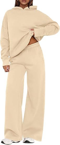 Fleece Hooded Sweatshirt & Wide Leg Sports Pants Set – Casual Wear, Outdoor Activities - Satinni