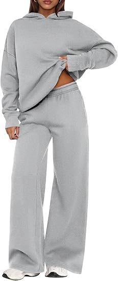 Fleece Hooded Sweatshirt & Wide Leg Sports Pants Set – Casual Wear, Outdoor Activities - Satinni