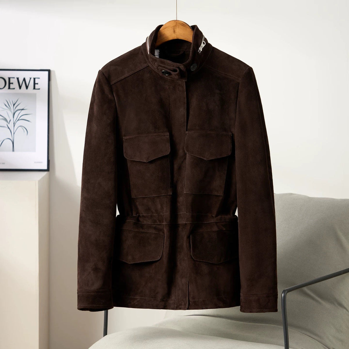 Genuine Goatskin Suede Mid-Length Leather Jacket for Men and Women - Satinni