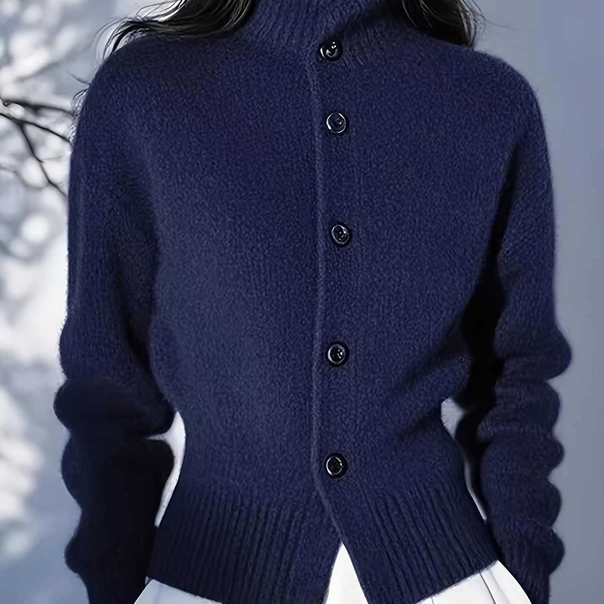 High-Neck Button Cardigan in Soft Knit for Women’s Casual Wear - Satinni