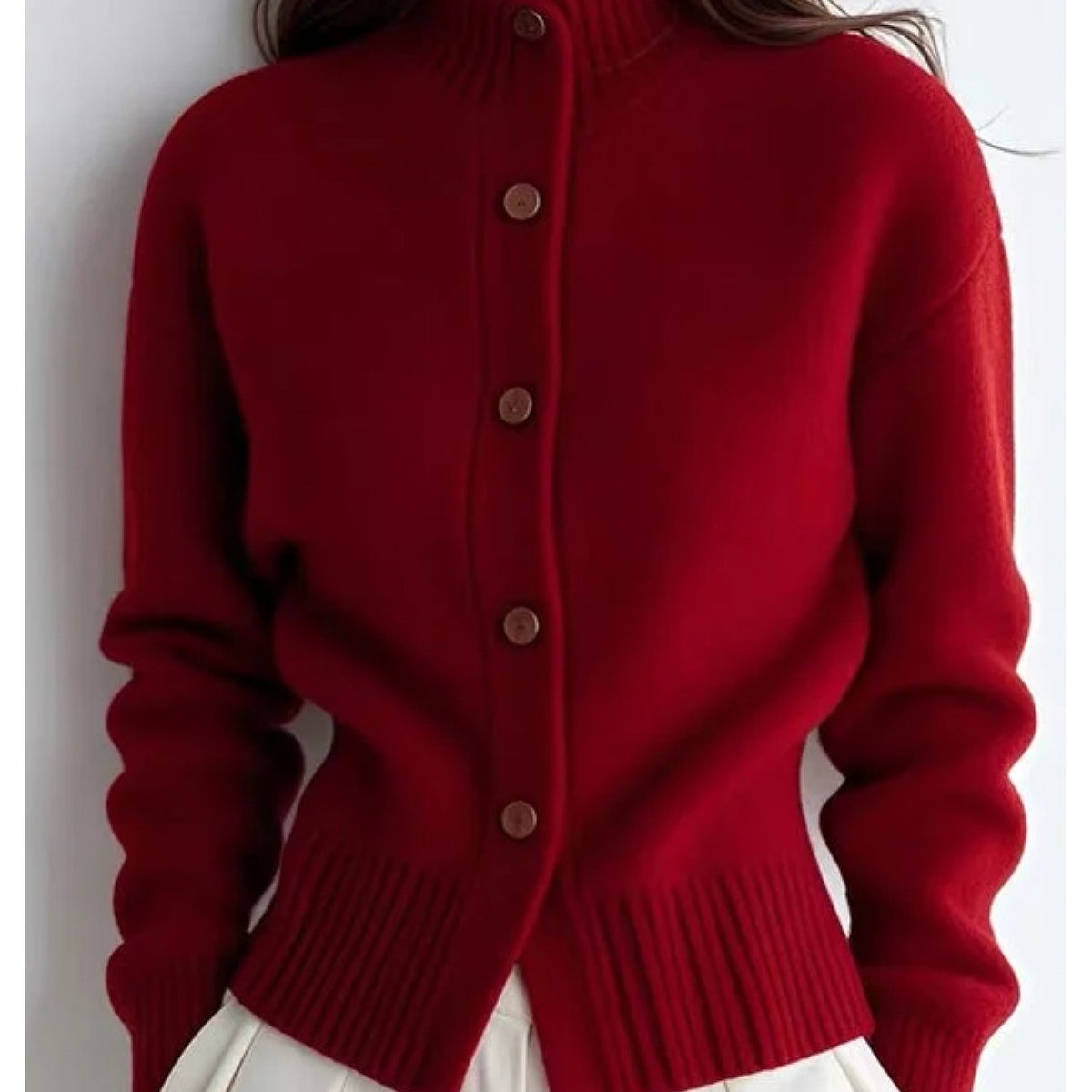 High-Neck Button Cardigan in Soft Knit for Women’s Casual Wear - Satinni