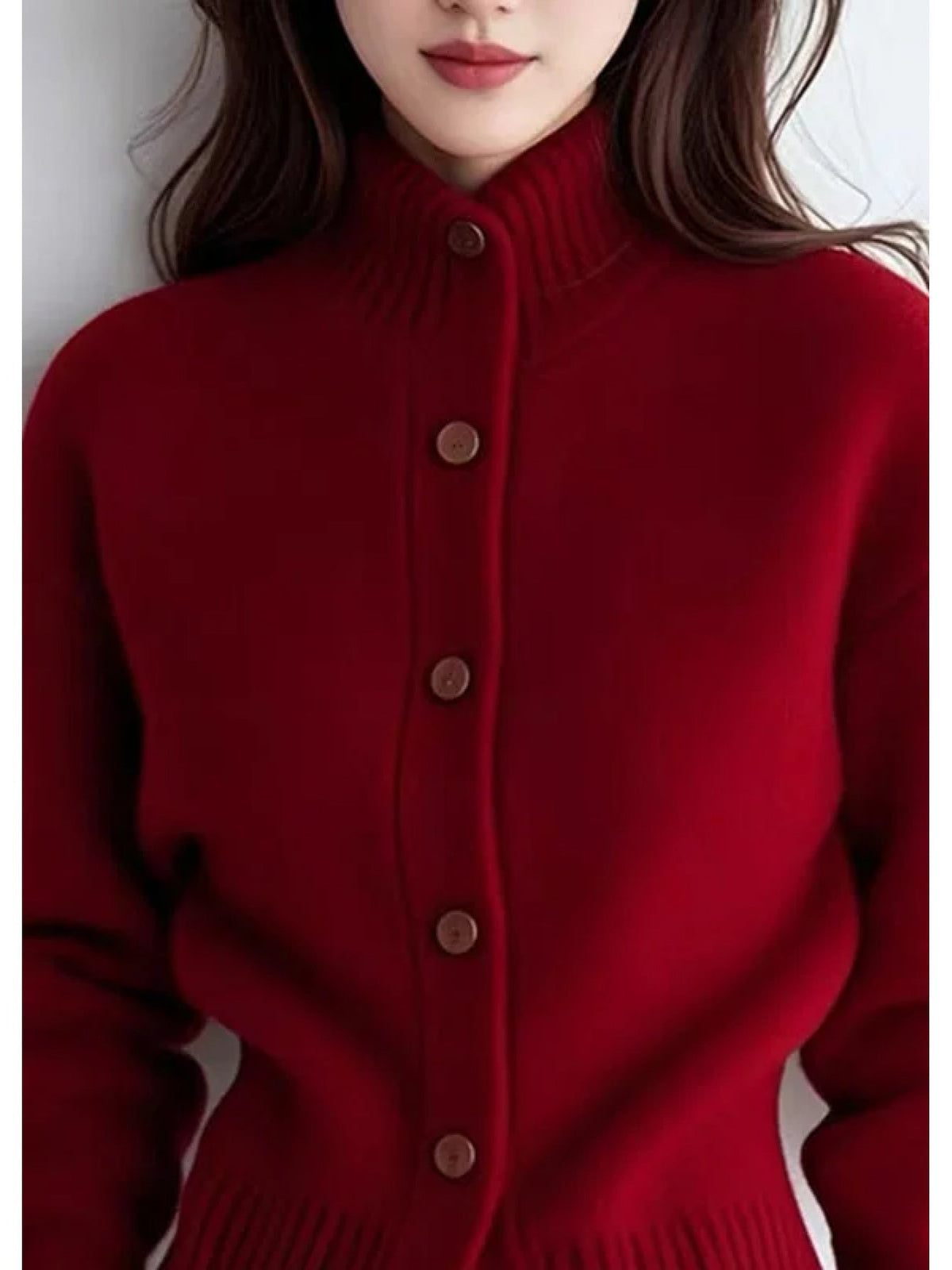 High-Neck Button Cardigan in Soft Knit for Women’s Casual Wear - Satinni