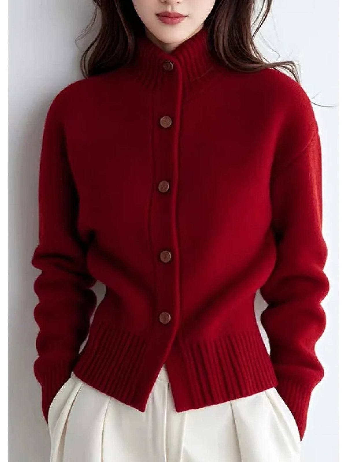 High-Neck Button Cardigan in Soft Knit for Women’s Casual Wear - Satinni