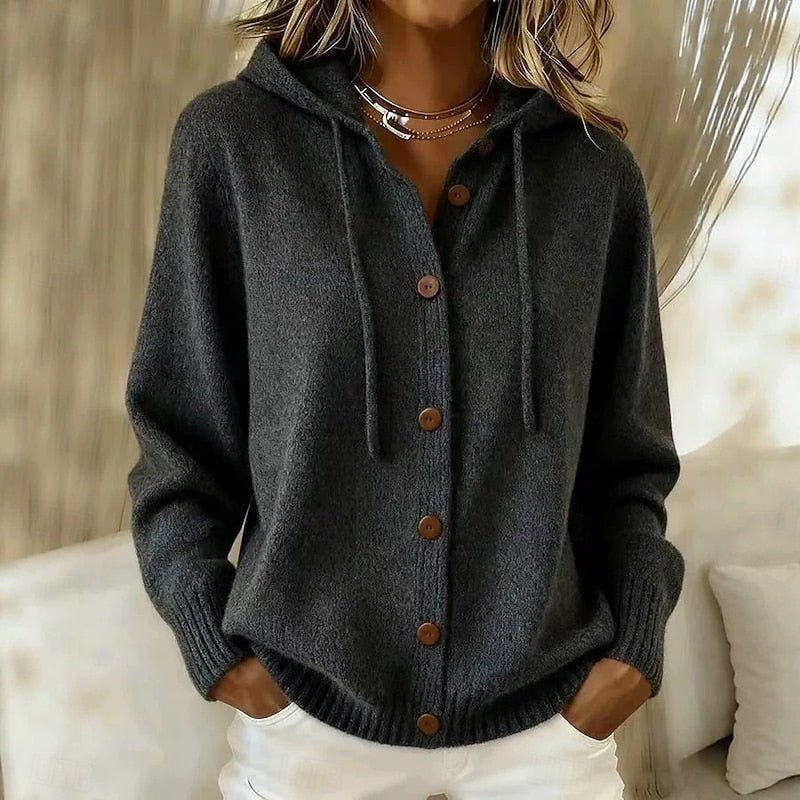 Hooded Button-Down Cardigan for Women | Cozy Knit Layering Piece - Satinni