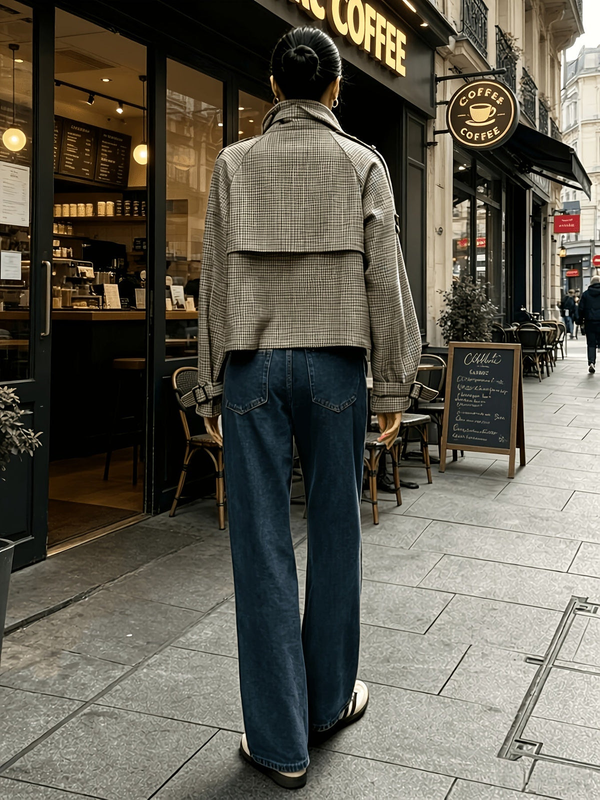Houndstooth Stand-Collar Jacket | Women's Fashion Outerwear - Satinni