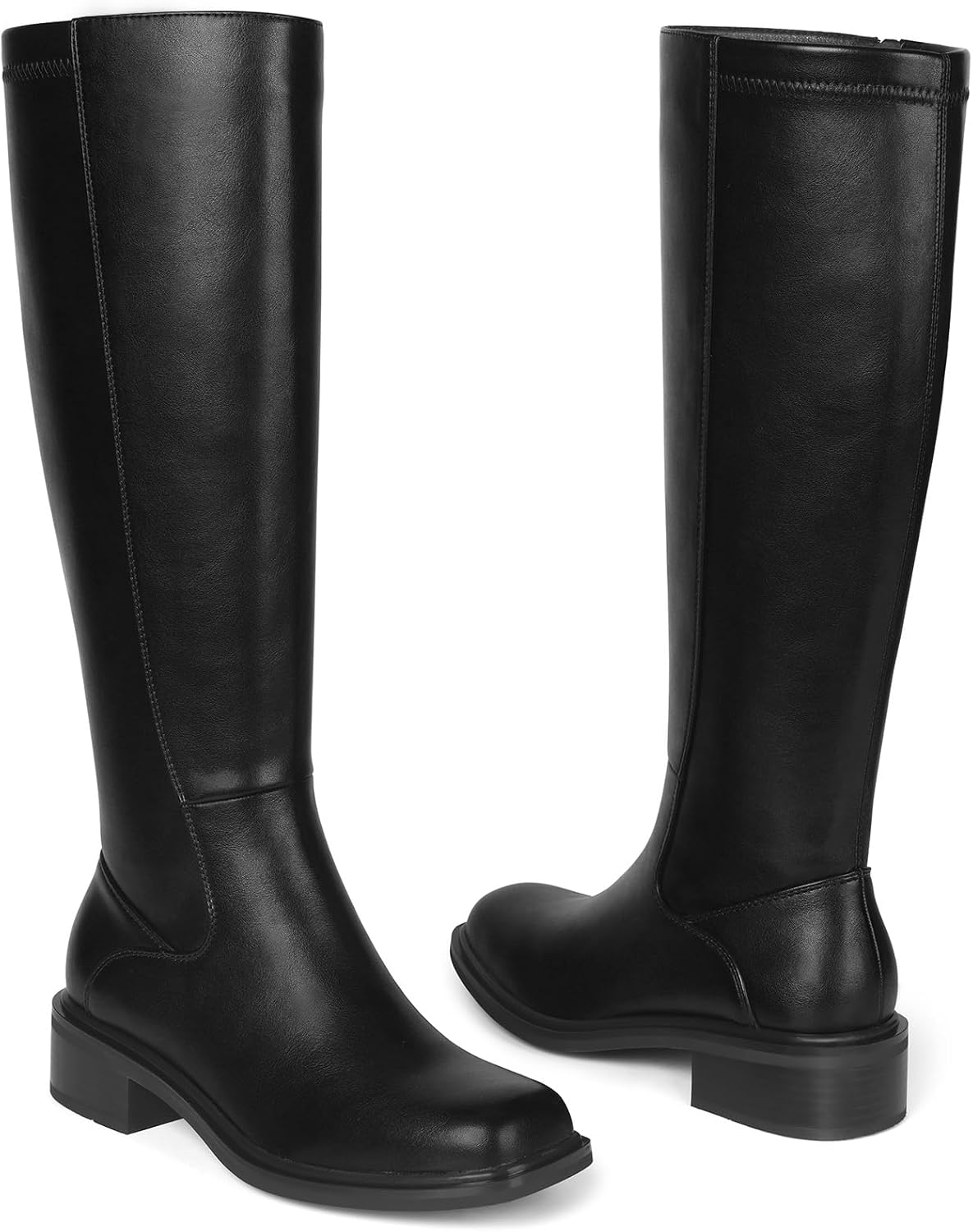Knee High Boots for Women, Low Heel Square Toe with Side Zipper – Comfortable All-Day Wear, Spring Fall - Satinni
