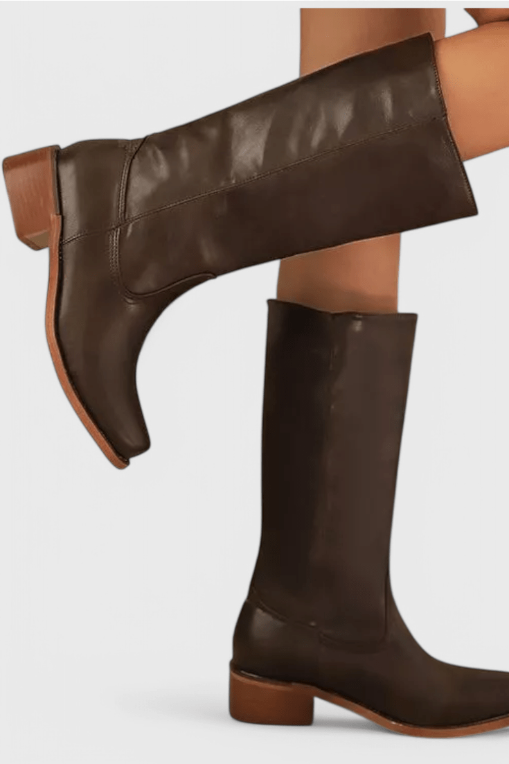 Knee-High Heeled Boots in Paisley Print | Classic Style for Everyday Wear - Satinni