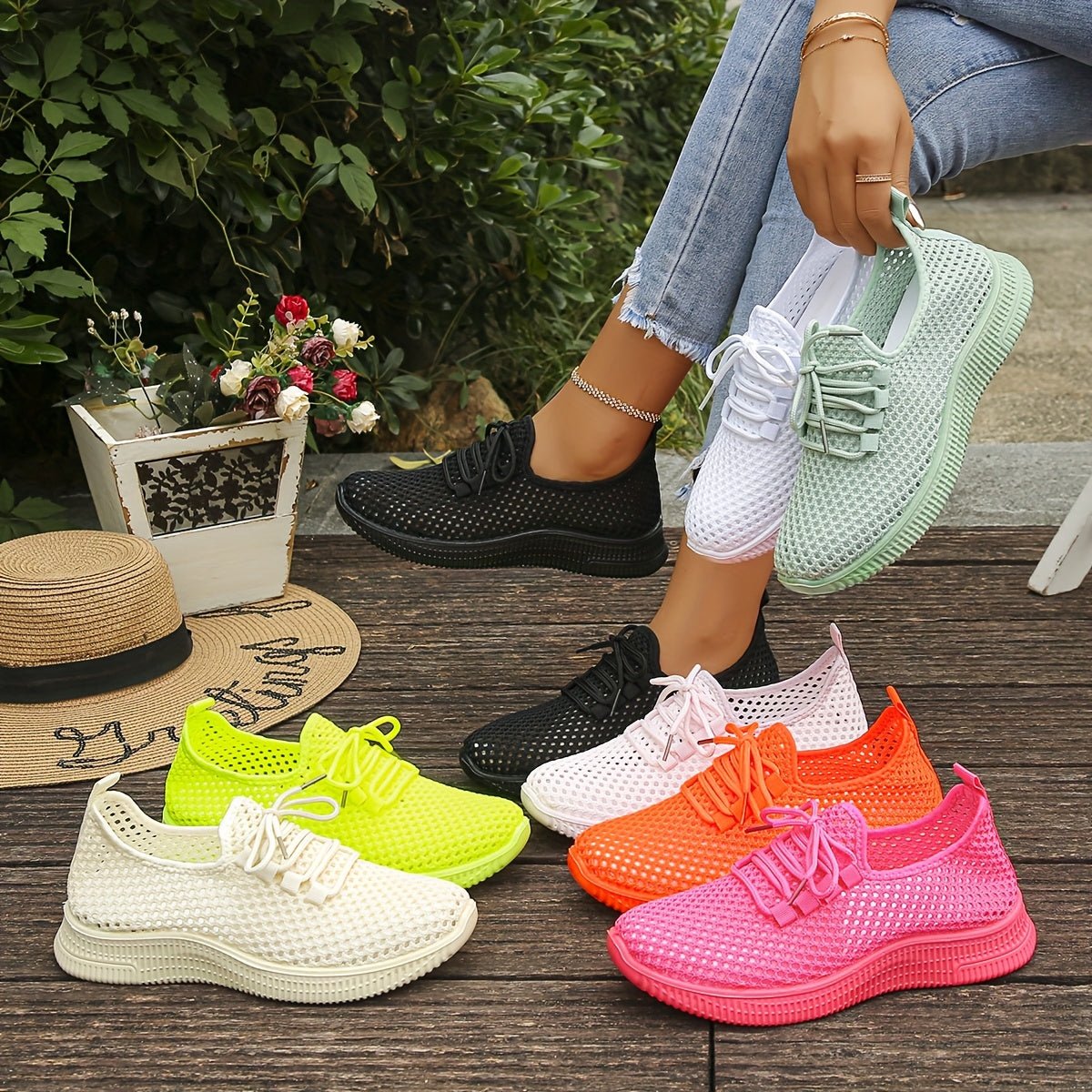 Lace-Up Airy Sneakers for Women - Lightweight Breathable Casual Footwear - Satinni