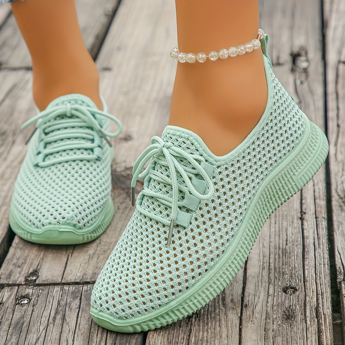 Lace-Up Airy Sneakers for Women - Lightweight Breathable Casual Footwear - Satinni