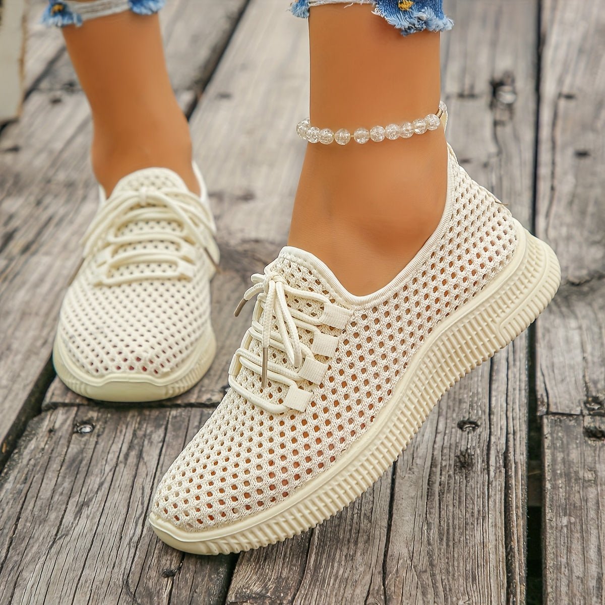 Lace-Up Airy Sneakers for Women - Lightweight Breathable Casual Footwear - Satinni