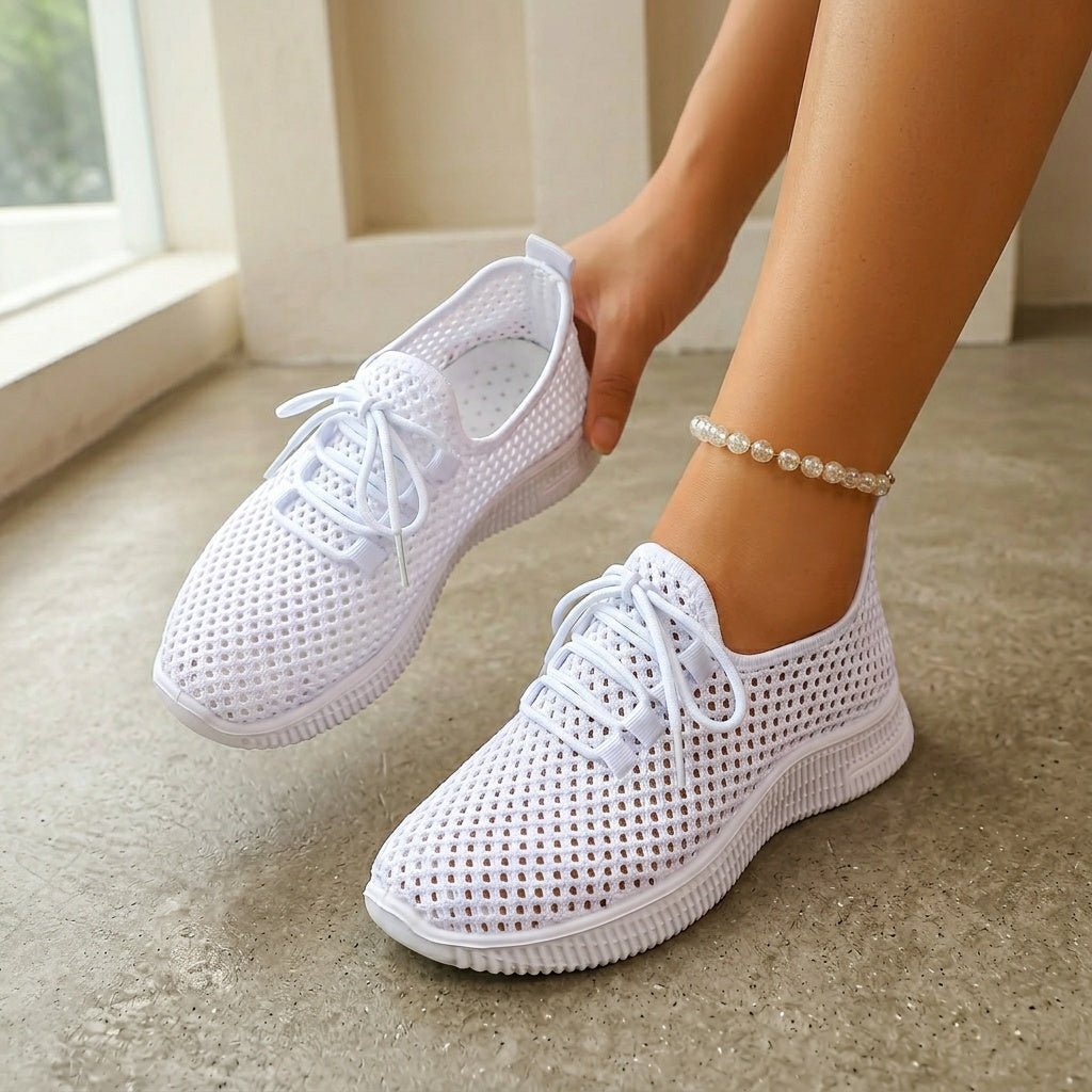 Lace-Up Airy Sneakers for Women - Lightweight Breathable Casual Footwear - Satinni