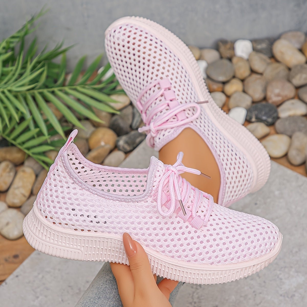 Lace-Up Airy Sneakers for Women - Lightweight Breathable Casual Footwear - Satinni