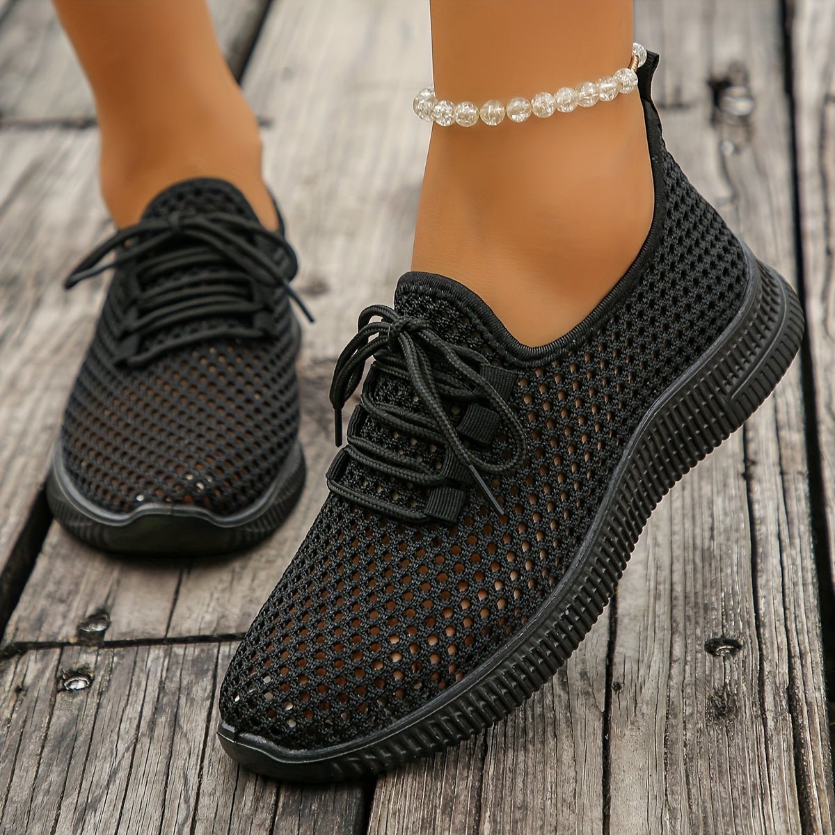 Lace-Up Airy Sneakers for Women - Lightweight Breathable Casual Footwear - Satinni