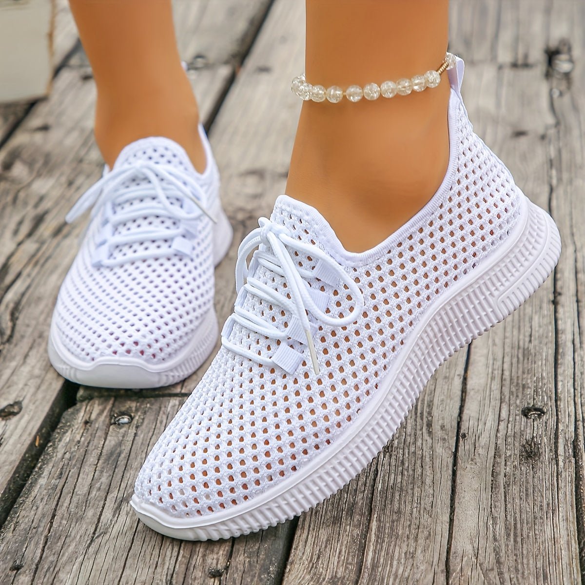 Lace-Up Airy Sneakers for Women - Lightweight Breathable Casual Footwear - Satinni