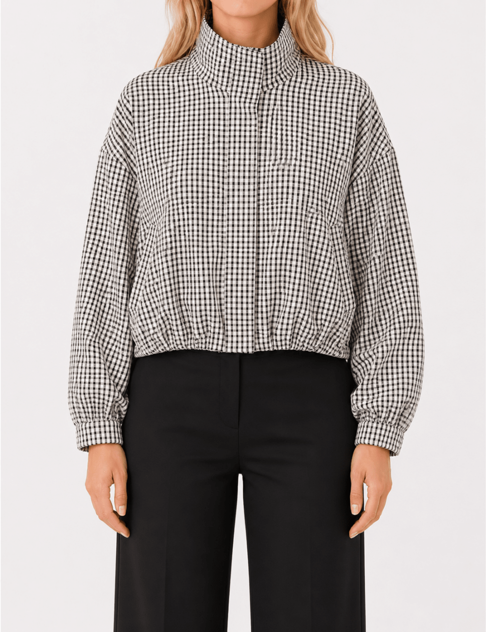 Ladies Casual Plaid Crop Jacket with Stand Collar – Everyday Wear, Stylish Layering - Satinni