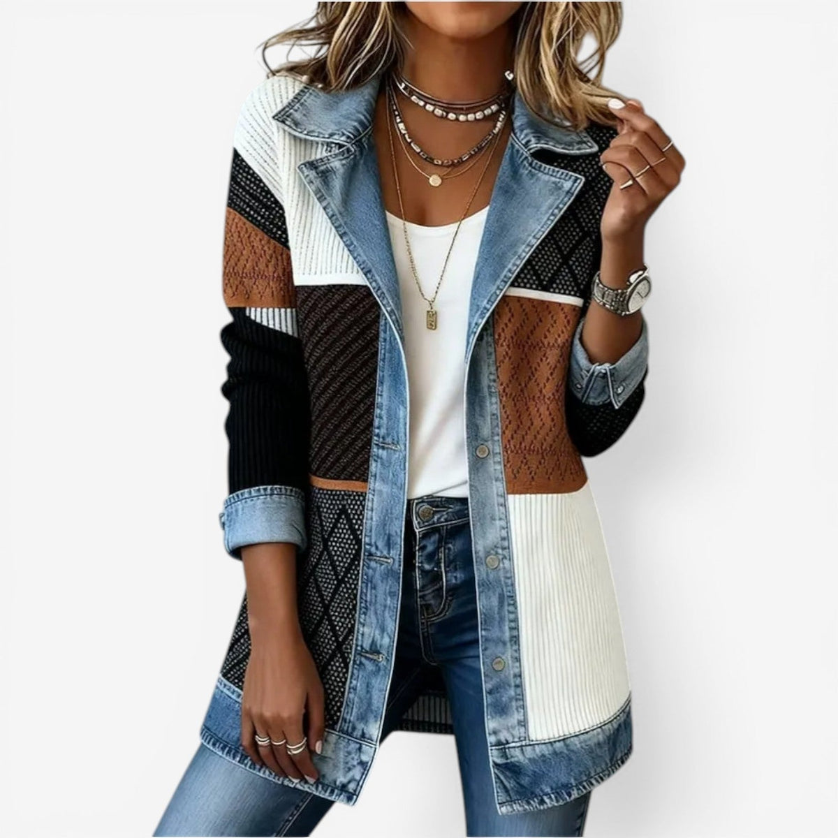 Layered Collar Button Jacket | Women's Elegant Outerwear | Fashionable Layering Piece - Satinni