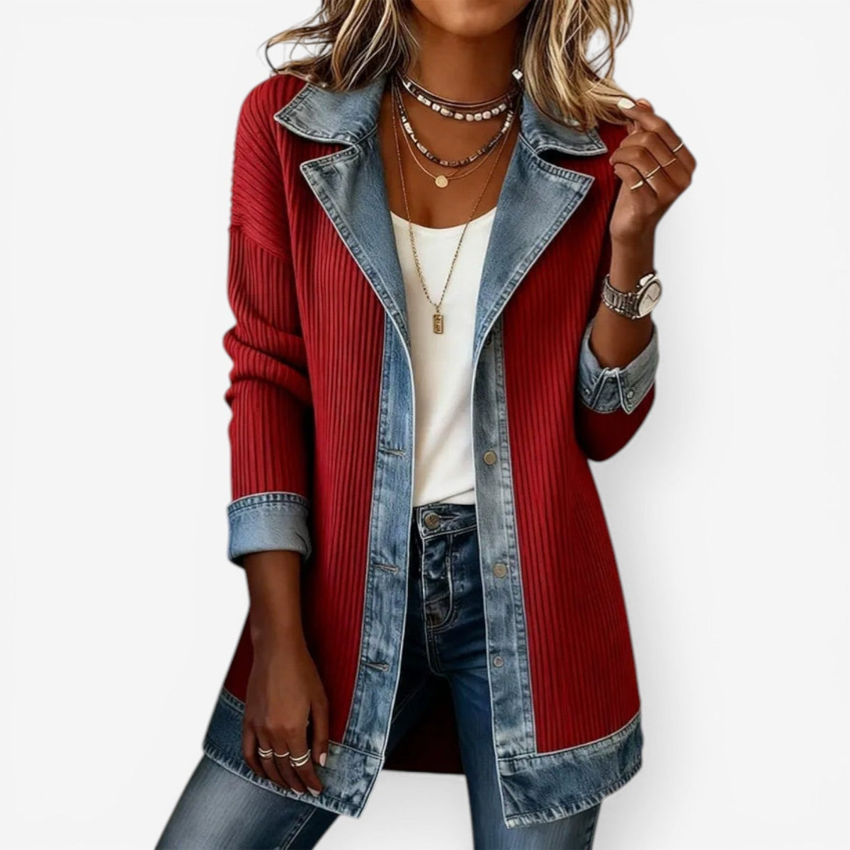 Layered Collar Button Jacket | Women's Elegant Outerwear | Fashionable Layering Piece - Satinni