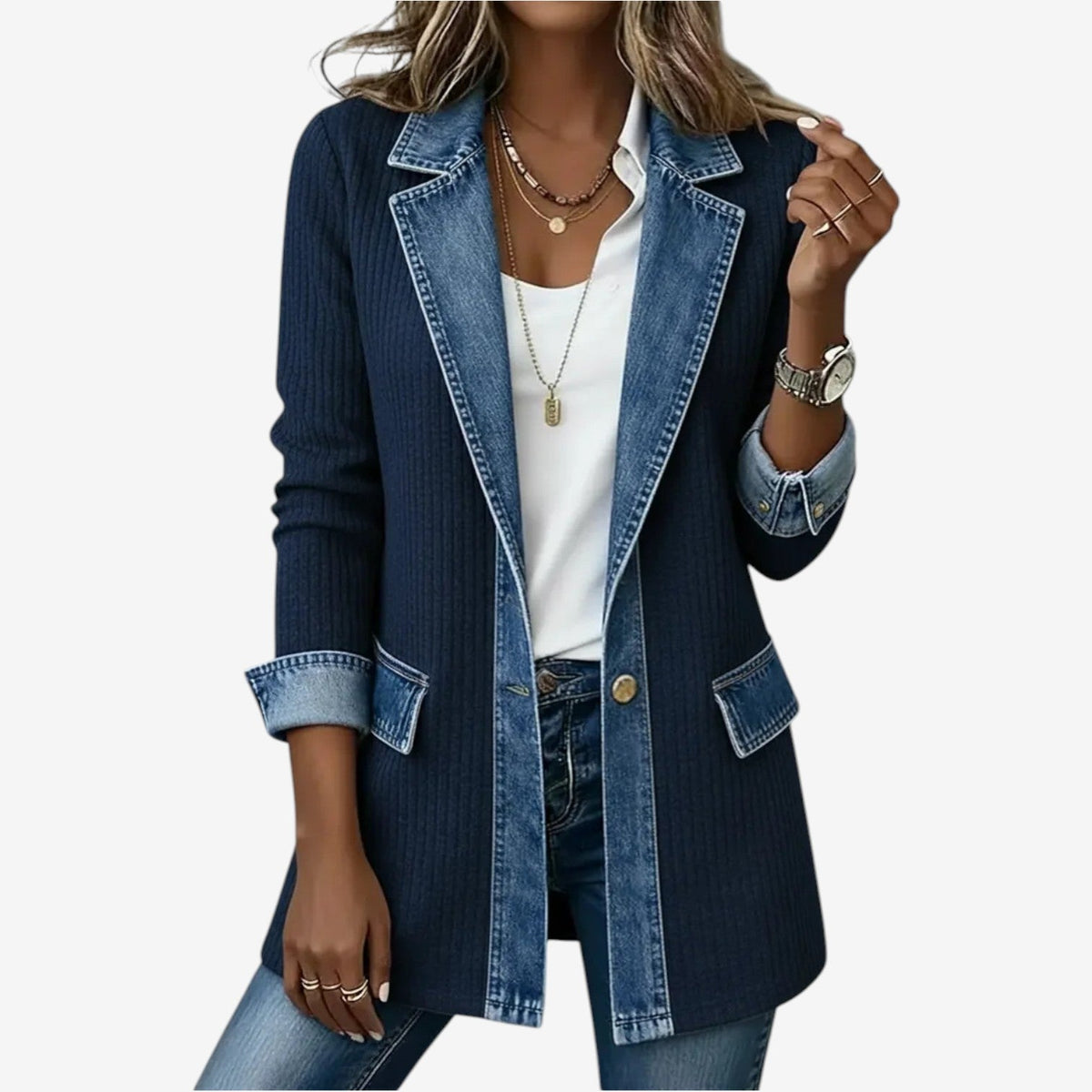 Layered Collar Button Jacket | Women's Elegant Outerwear | Fashionable Layering Piece - Satinni