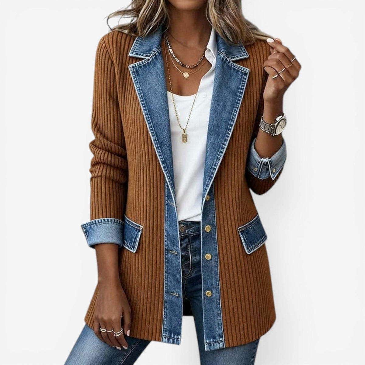Layered Collar Button Jacket | Women's Elegant Outerwear | Fashionable Layering Piece - Satinni